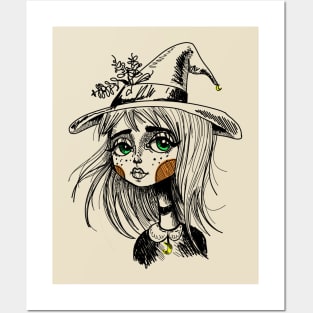 Cute Little Witch Illustration Posters and Art